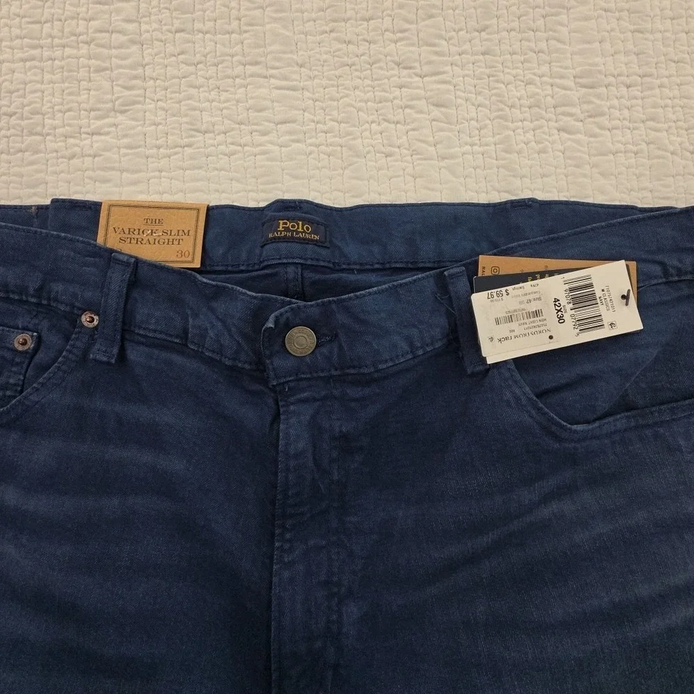 Polo Ralph Lauren Varick‎ Slim Straight Jeans Mens 42x30 Navy Blue NEW Stretch